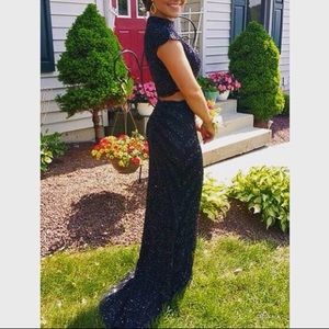 Black Sequin Two Piece Prom Dress/Gown